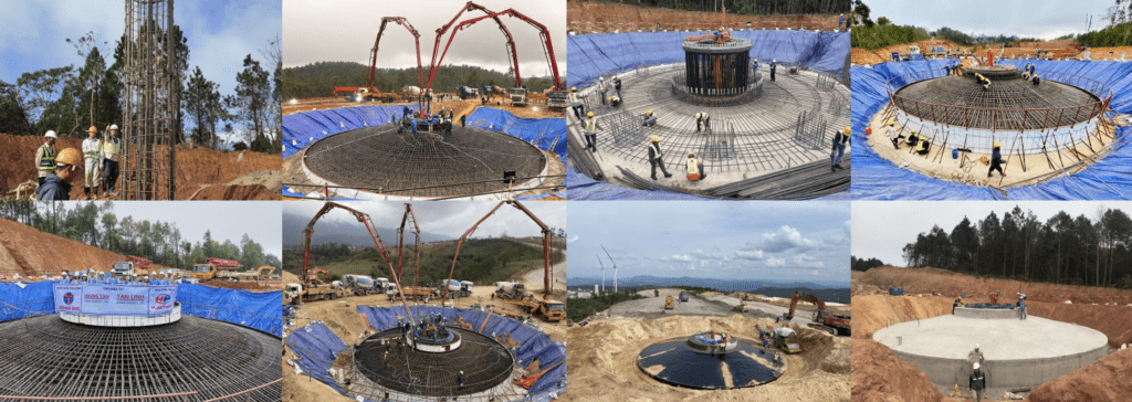 Quá trình xây dựng nền (móng) tuabin điện gió dự án điện gió Hướng Tân - Tân Linh